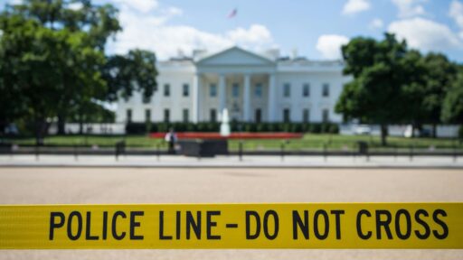 The White House with a crime scene police tape in front of it