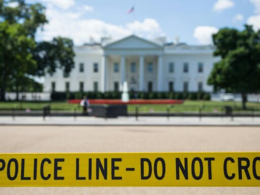 The White House with a crime scene police tape in front of it