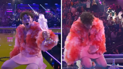 Eurovision winner Nemo holding their trophy