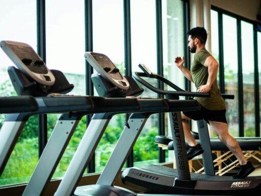 Man works out at a gym