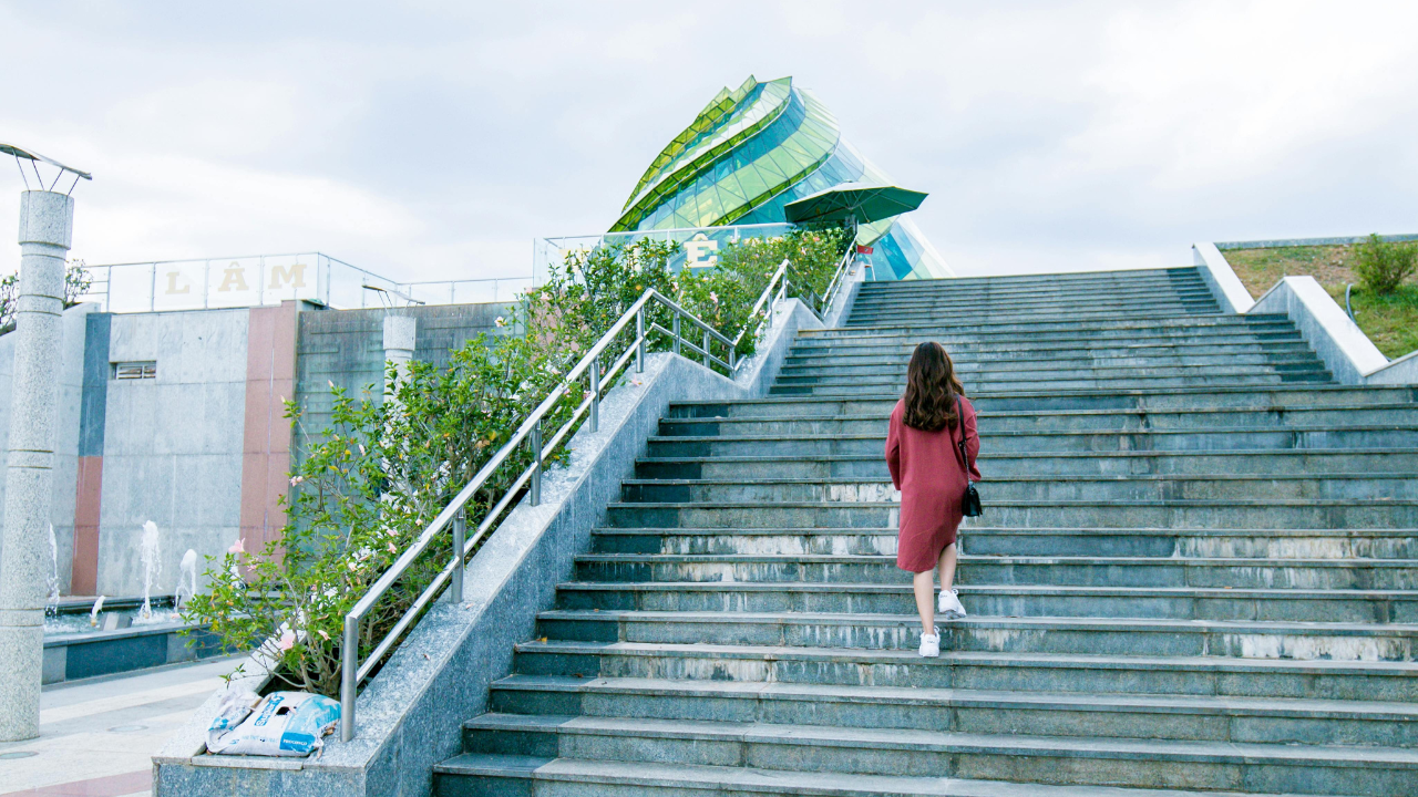 Woman climbing stairs