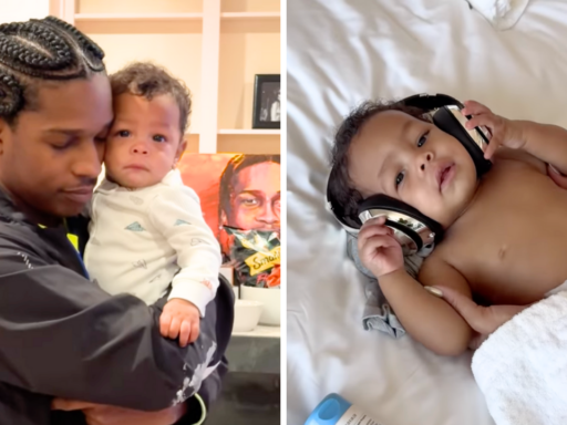 A$AP Rocky with his and Rihanna's son Riot Rose