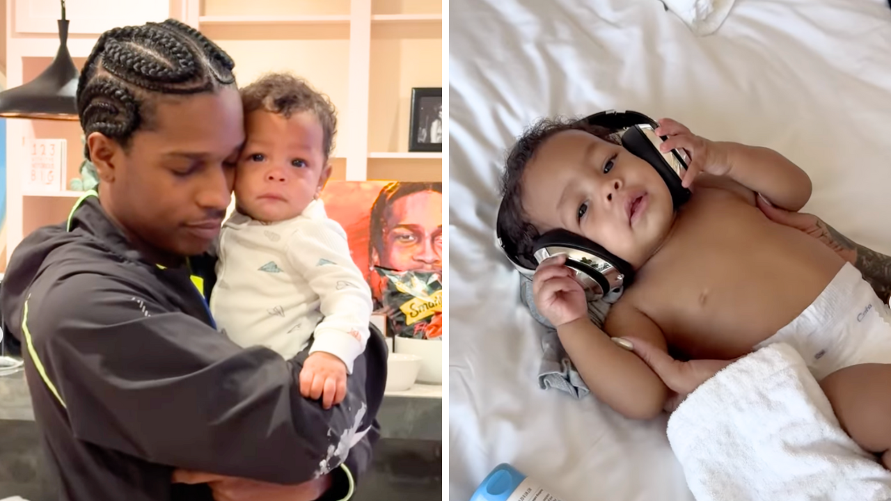 A$AP Rocky with his and Rihanna's son Riot Rose